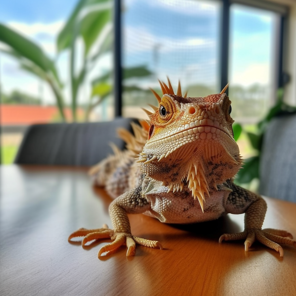 Pogona Vitticeps in its environment on a table