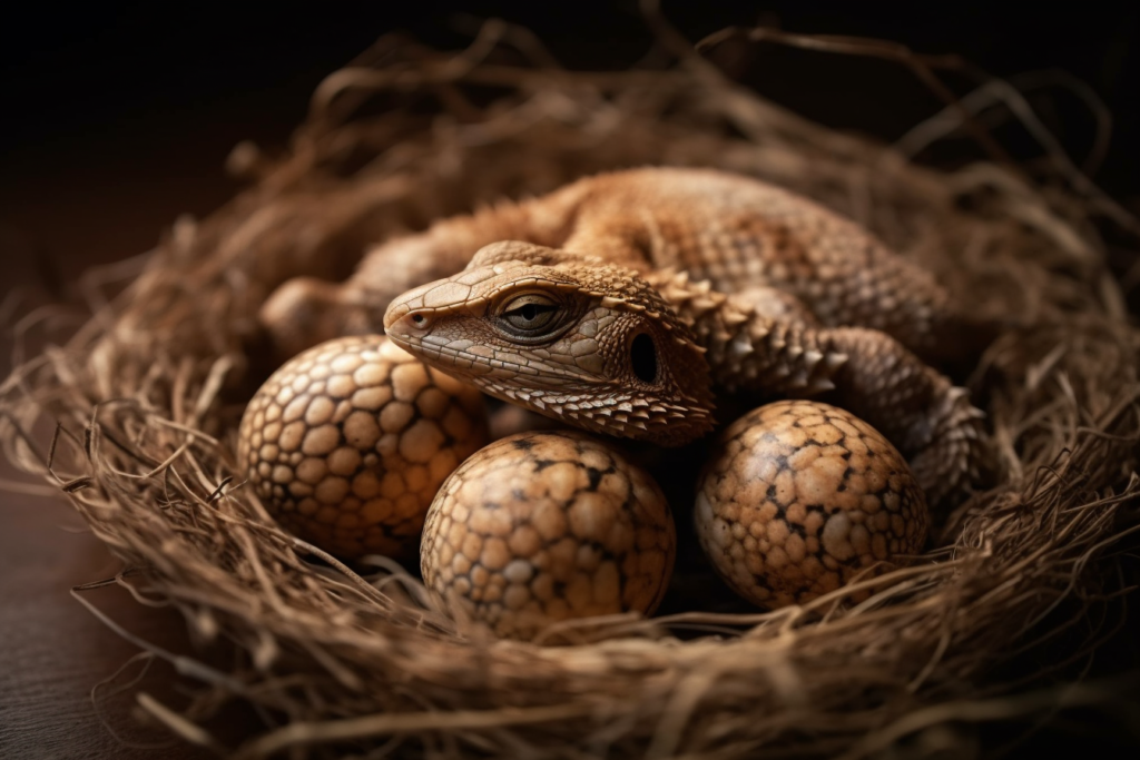 Baby bearded dragon eggs with mum.